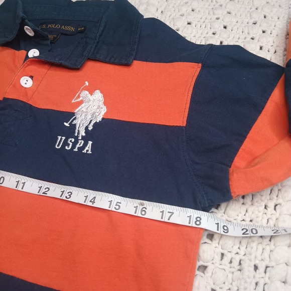 U.S. Polo Assn LS Polo Boys XL 14/16 Striped Blue Orange Rugby Pony Stitched #3 - Picture 7 of 11